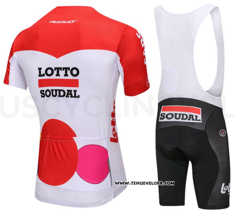 2018 Maillot Ciclismo Lotto Soudal Blanc et Rouge Manches Courtes et Cuissard